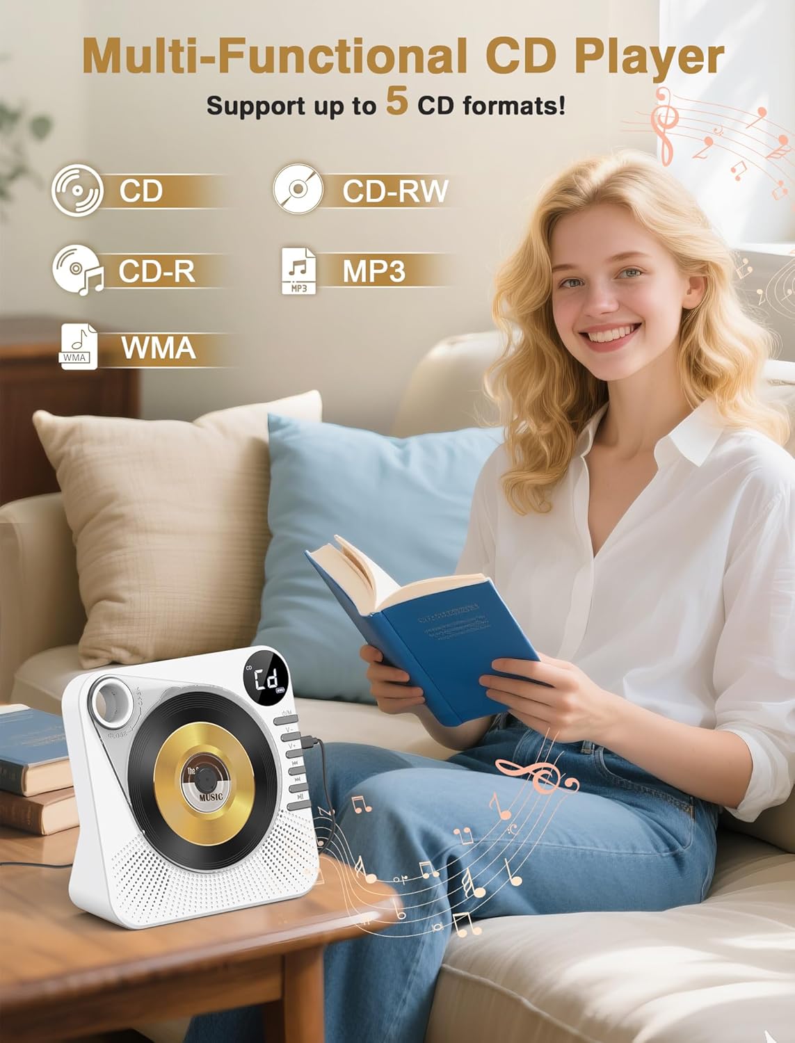 CD Player with HiFi Dual Speaker Portable Bluetooth,Desktop CD Player for Home with Remote Control,Dust Cover,LCD Display,Sleep Timer,EQ Sound,USB/AUX/3.5mm Earphone Jack for Home,Kids,Gift