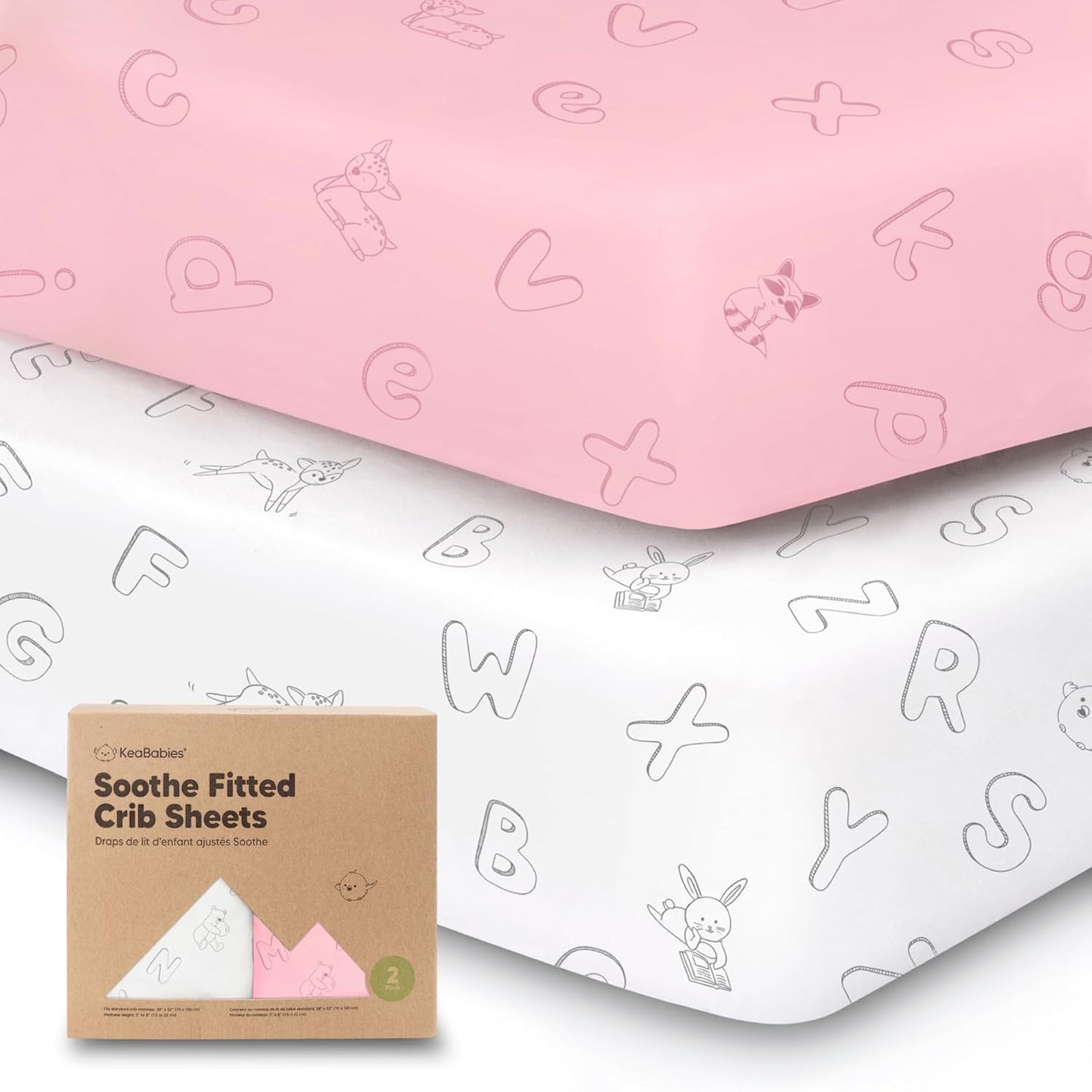 KeaBabies 2-Pack Organic Crib Sheets for Boys, Girls - 52x28 Fitted Crib Mattress Sheet Neutral, Breathable Jersey Cotton Cover for Baby Bed, Toddler Mattress, Soft & Cute Prints (ABC Land Rose)