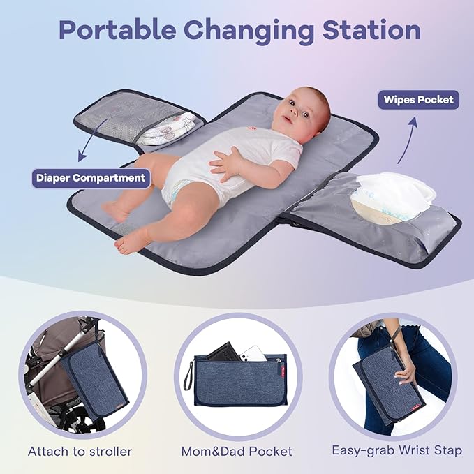 RUVALINO Diaper Bag Backpack, Multifunction Travel Pack Maternity Baby Changing Bags, Large Capacity, Waterproof, Navy Blue