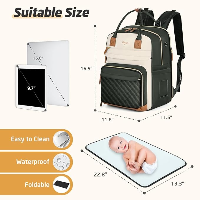 Diaper Bag Backpack - Extra Large Diaper Bag for 2 Kids Twin, Travel Baby Bags for Mom Dad 25-37L Expandable with Changing Pad Earphone Hole, Apricot Grey