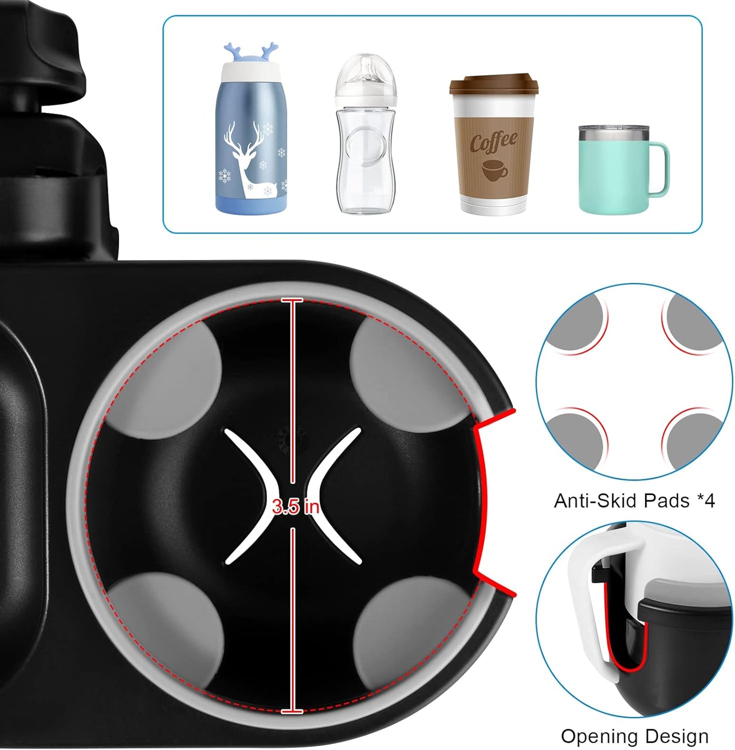 Accmor Stroller Cup Holder with Tray, Universal Cup Holder, Bike Bottle Holder, 360° Rotatable Large Caliber Drinks Holder for Stroller, Bike, Wheelchair, Walker