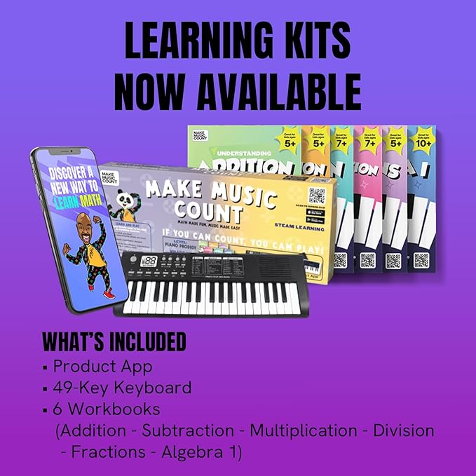 Piano Prodigy Kit - Learn Math Through Music - Addition, Subtraction, Multiplication, Division, Fractions, & Algebra Workbooks, Keyboard, Free App Access - Self-Paced & Interactive