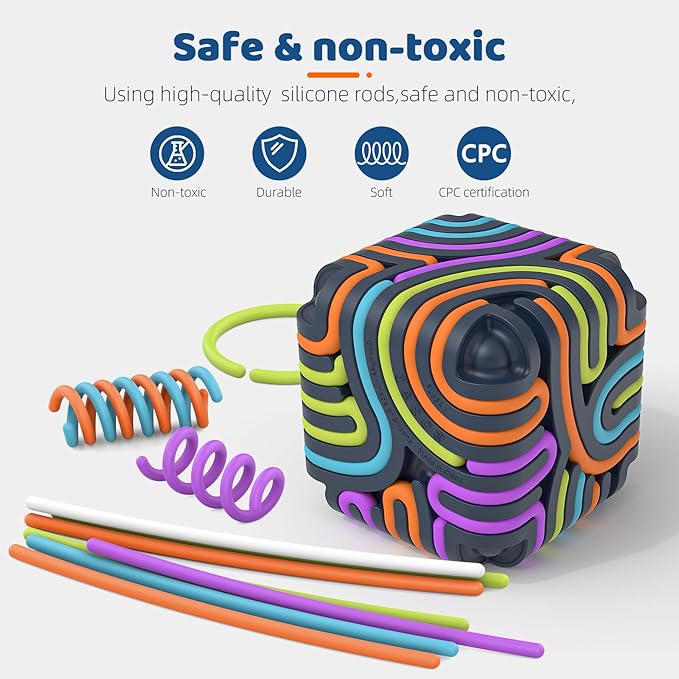 3D Sensory Activity Board for Kids – Silicone Fidget Toy Cube | Sensory Toys for Toddlers, Autism, ADHD, Anxiety | STEM Travel Toy for Boys and Girls Ages 3+