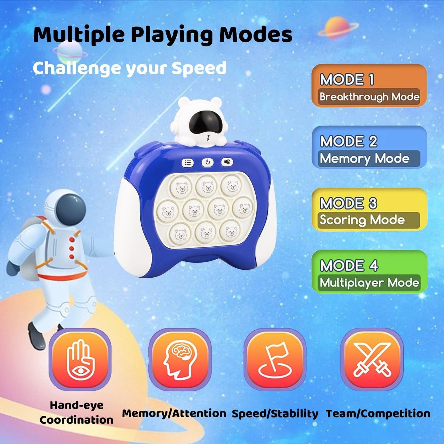 Fast Quick Push Bubble Pop Fidget Toy, Electronic Light Up Game Console, Cool Birthday Present for 6 7 8 9 10-12 Year Boys and Girls Pop Up Stress Relief Toy, Concentration Speed Puzzle Game for Kids