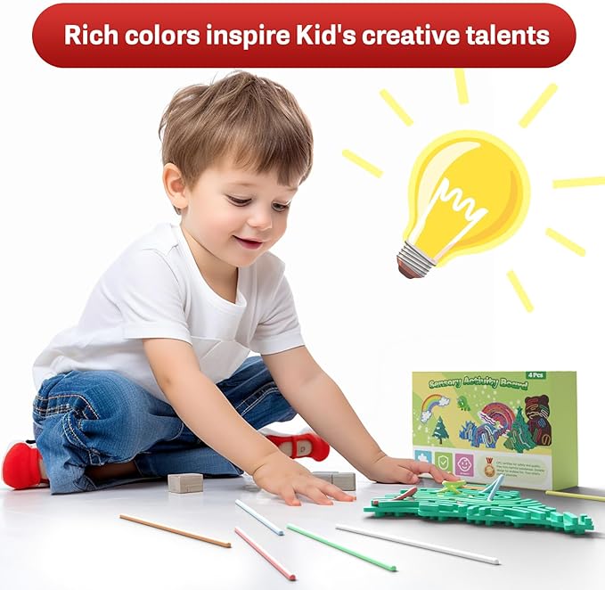 4Pcs Sensory Activity Board,Silicone Sensory Toys for Calming, Stress, Anxiety, ADHD, Autism,Fidget Toys for Inspire Kid's 3+ Creative Talents,Duble Sided Design Kids Busy Board