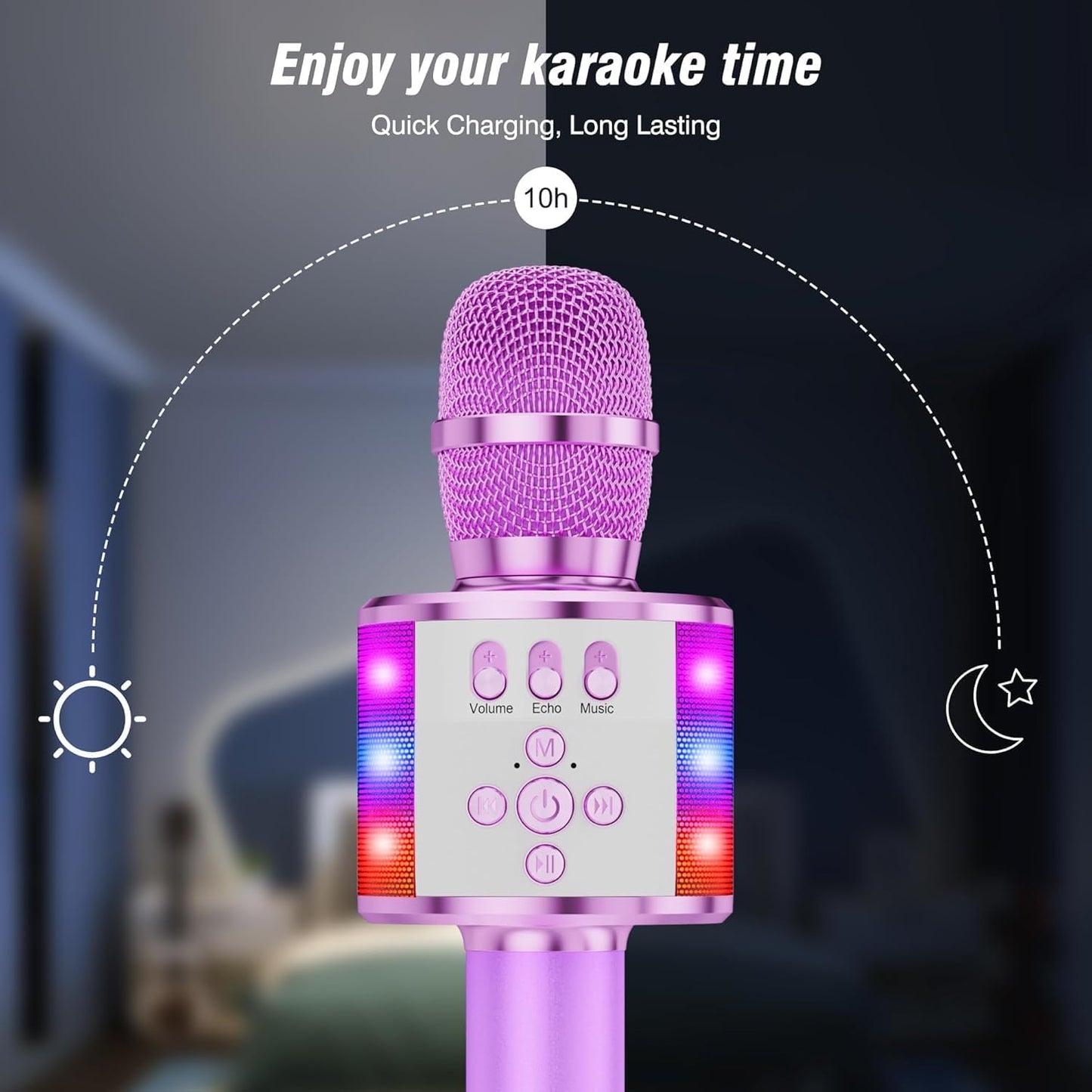 BONAOK Karaoke Microphone for Kids & Adults - Bluetooth Microphones Singing Mic with Disco Lights, Echo Effect, Built-in Speaker Portable Karaoke Player for Party Travel Gifts Q78(Light Purple)