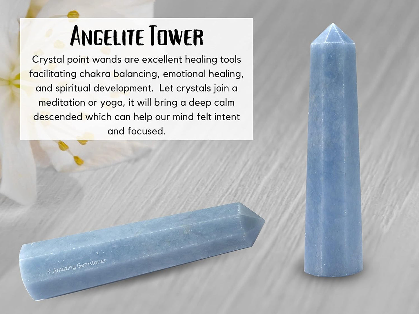 Amazing Gemstone Angelite Crystal Towers ~ Natural Healing Crystal Point Obelisk for Reiki Healing and Crystal Grid (2" to 3" Inch)