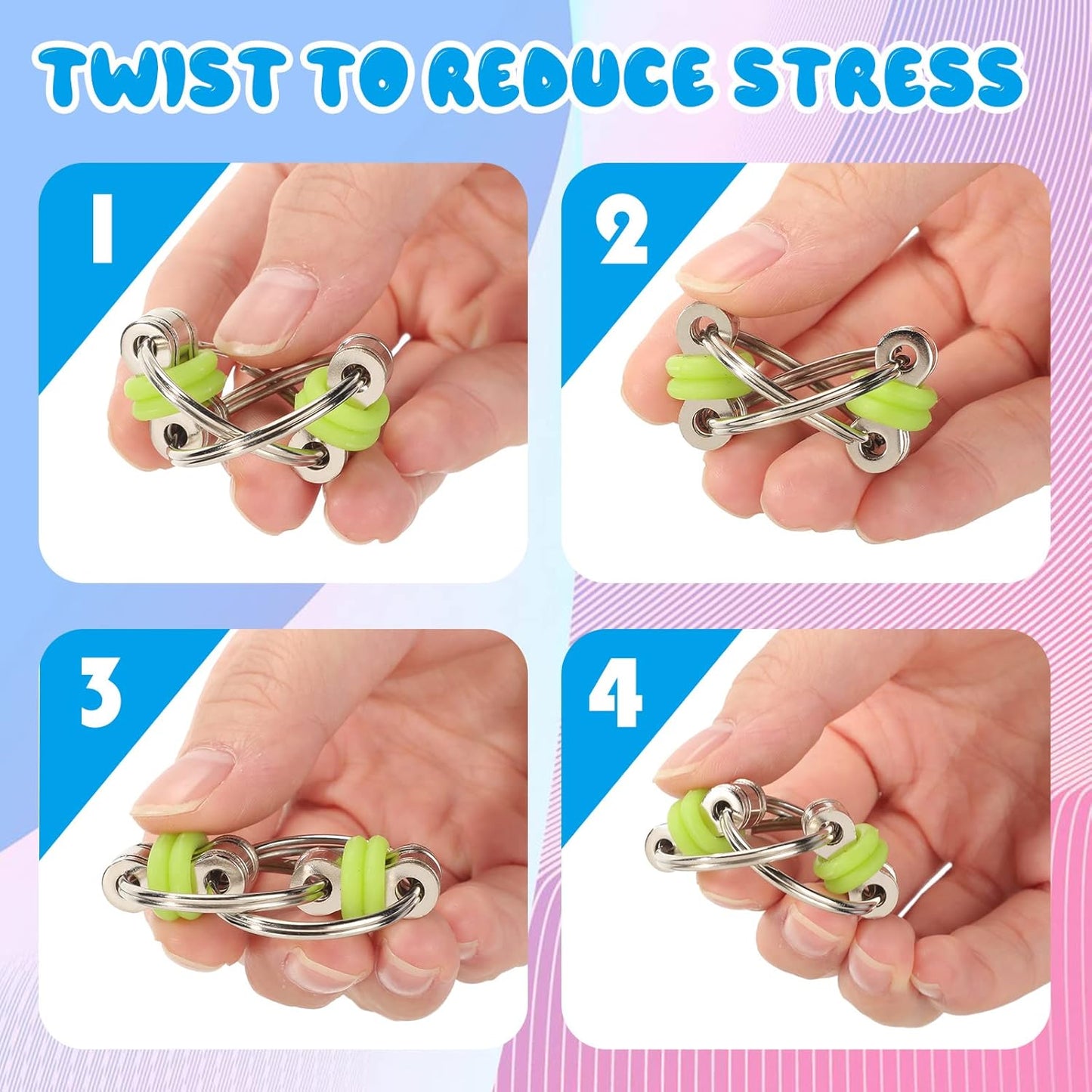 Skylety 60 Pcs Fidget Bike Chain Flippy Chain Toys for ADHD Stress Relief Finger Toys Fidget Flippy Key Chains for Adults and Teens