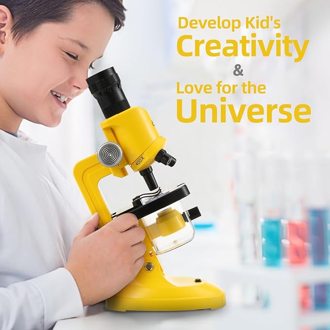 Little World Microscope for Kids, 100x 400x and 1200x Science Kits for Kids Age 5-7 Age 8-12, Microscope Beginner Kit with LED, Learning Resources Toys, Science Experiment STEM Kits, Yellow