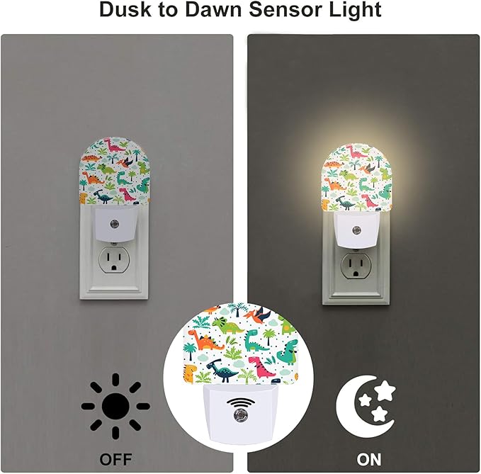 Cute Funny Dinosaurs Night Light for Kids, Childish Dinos Night Light Plug in with Dusk to Dawn Sensor, 0.5w Energy Saving Sleep Friendly Nightlight for Hallway Stairway Kitchen Bedroom