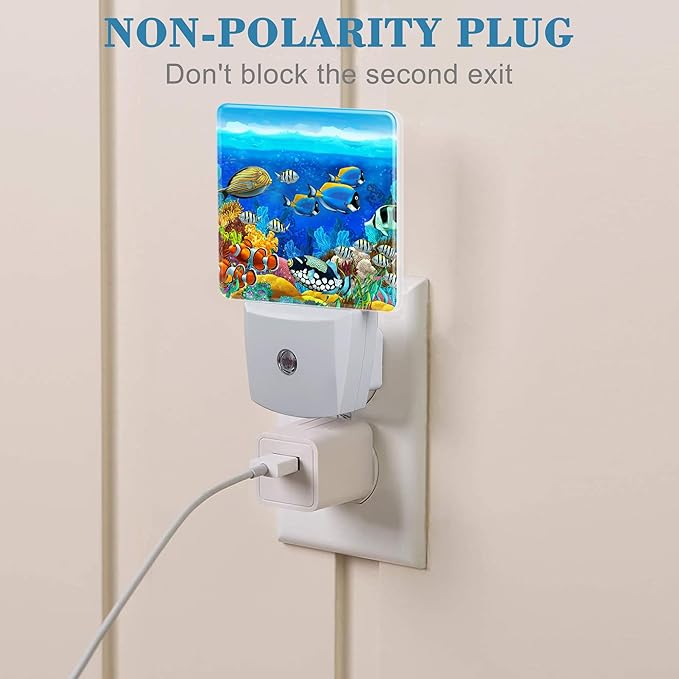 Colorful Seabed Coral Reef Night Light for Kids, LED Night Light Plug into Wall with Dusk to Dawn Sensor for Girls Boys Women Men Room Decor, Hallway, Kitchen, Bathroom, Nursery, Stairs