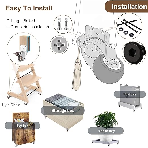 Stokke Tripp Trapp High Chair Booster Base Wheel Kit with Safety Locks, 360° Rotation, Counter Height Riser & Universal Boost Seat Replacement Parts (4 Pcs)