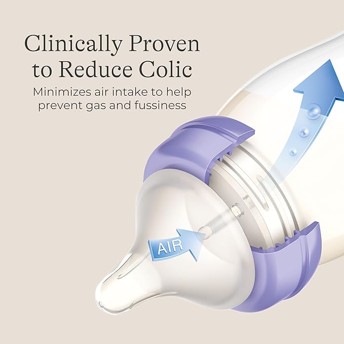 Lansinoh Anti-Colic Baby Bottles for Breastfeeding Babies, 2 Ounces, 2 Count, with 2 Extra Slow Newborn Flow Nipples, Size XS