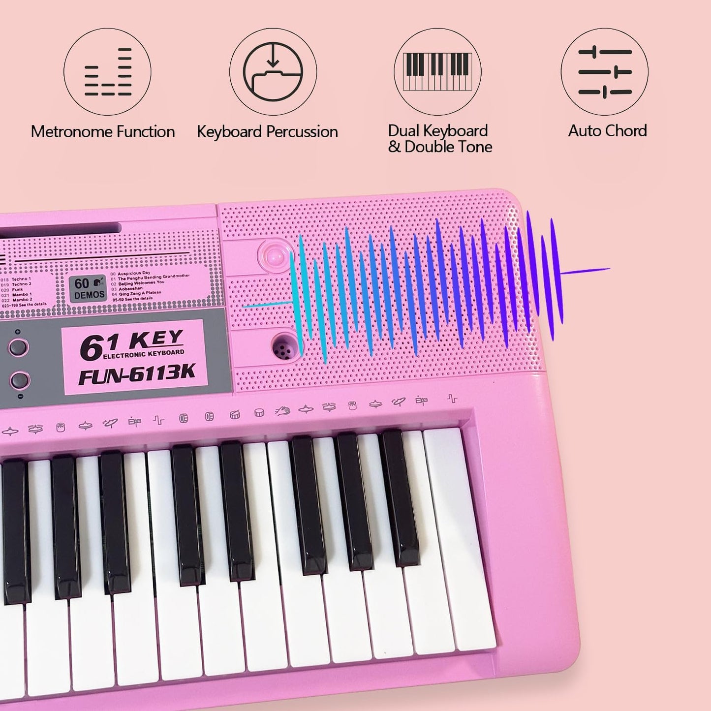 61 Key Electronic Keyboard Piano with Lighted Up Keys, Musical Mini Piano Keyboard with Sheet Music Stand Mircophone, Digital Portable Keyboards for Beginners Kids Adults, Pink