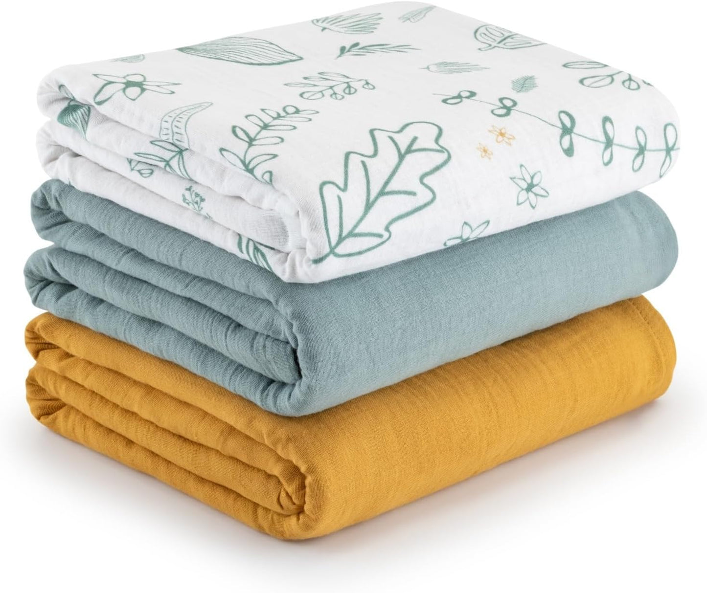 Muslin Swaddle Blankets for Newborns 3 Pack, Soft & Breathable Baby Receiving Blankets 35” x 43” Unisex Infant Essentials with Reusable Bag, 100% Turkish Cotton, Oeko-TEX Certified