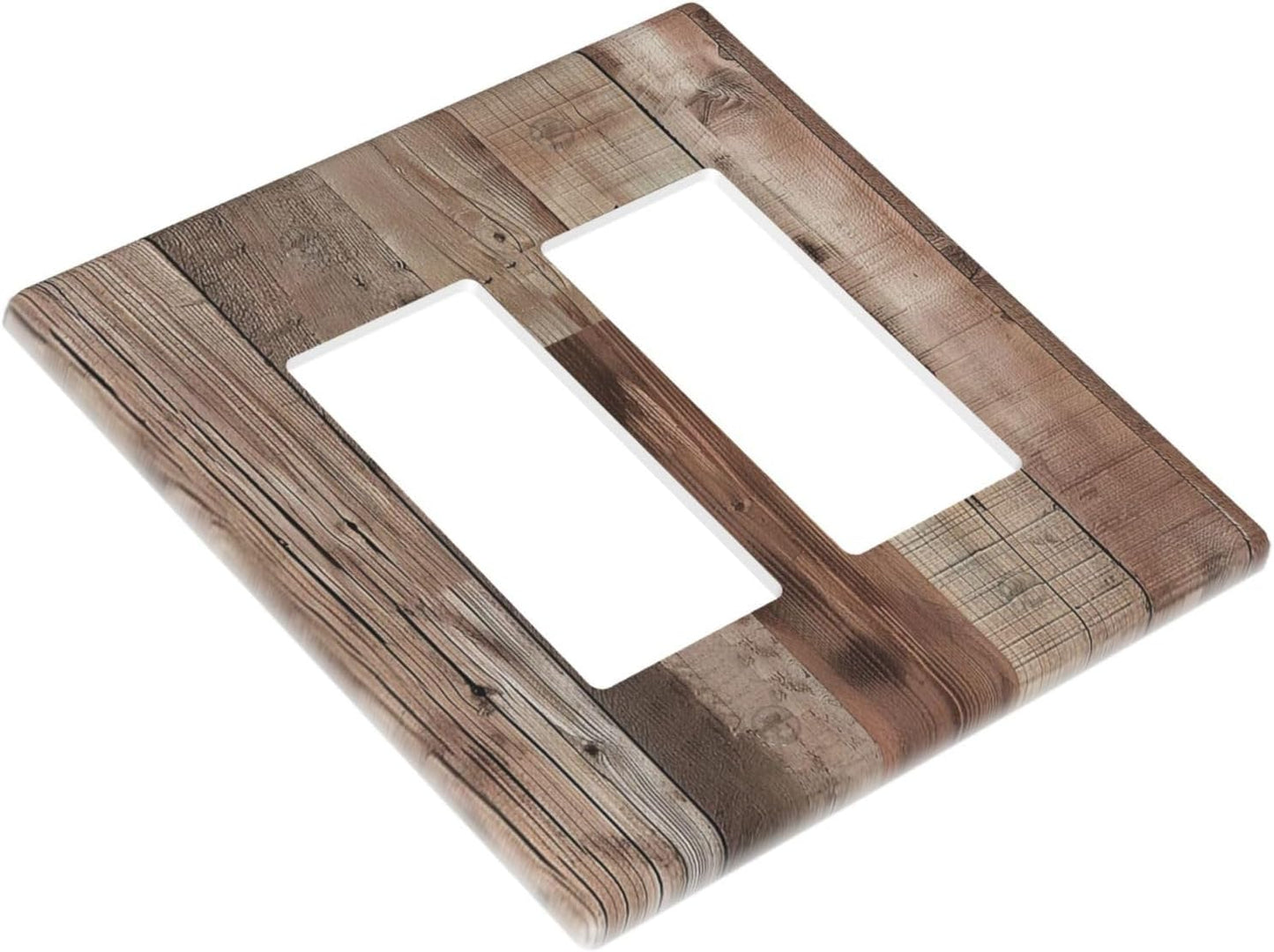Decorative Outlet Covers Retro Wood Plank Vintaga Wooden Board 2 Gang Wall Plate Double Rocker Two Switch Wall Cover Plate Light Switch Cover Plate Faceplate for Bedroom Home Decor