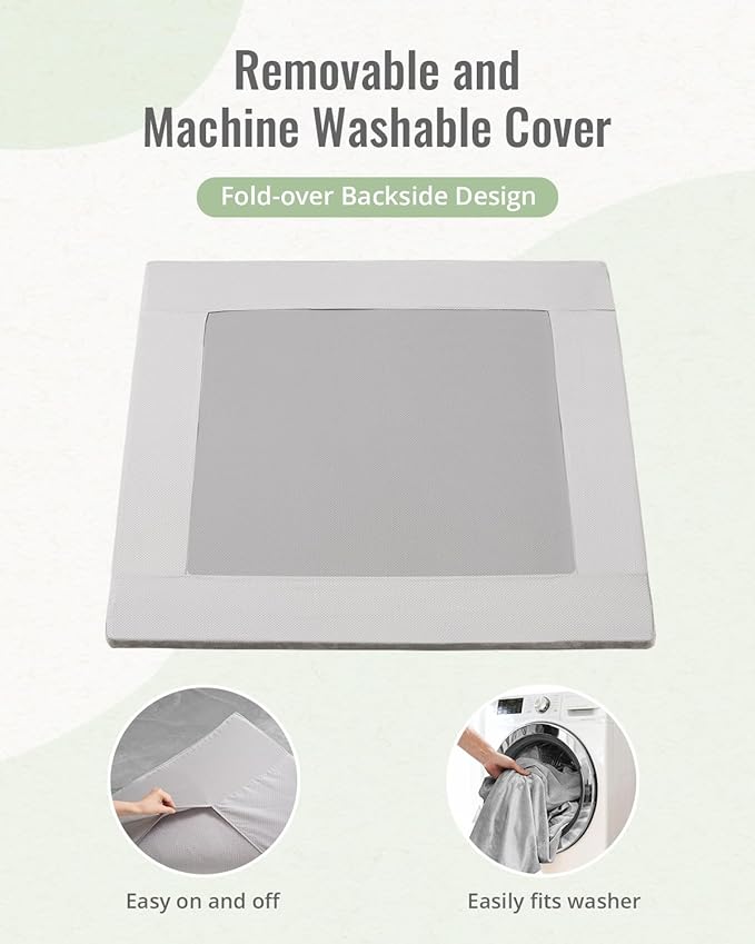 Blissful Diary Ultra Soft Baby Play Mat, 50x50 Floor Mat with Removable & Washable Slip-On Cover for Babies and Toddlers Infants, Light Grey