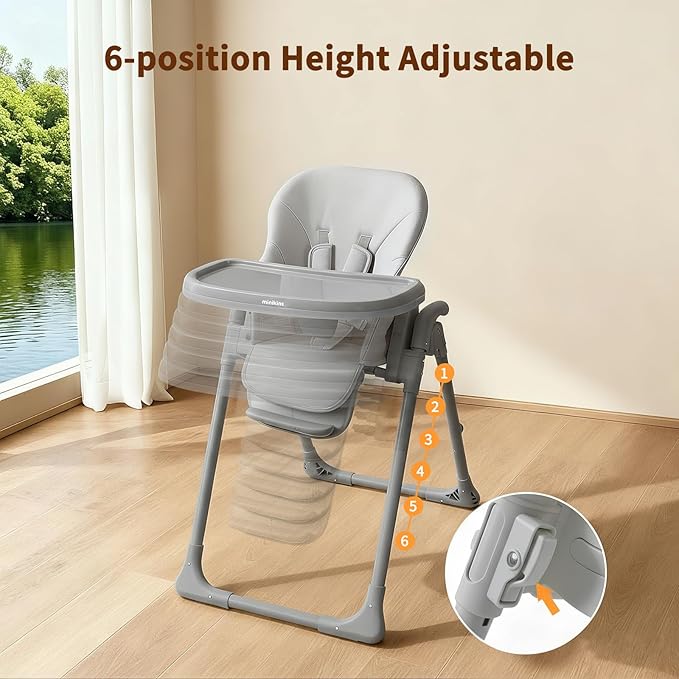 High Chair, Foldable High Chairs for Babies and Toddlers, Adjustable Height, Backrest and Footrest, Removable Tray, Gray