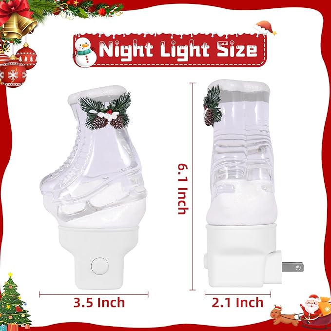 Christmas Night Light Plug into Wall Swirling Glitter USB Portable Christmas Decorative Night Light Decoration for Kids Adults Bedroom Kitchen Living Room Holiday Decor (Ski Boots)
