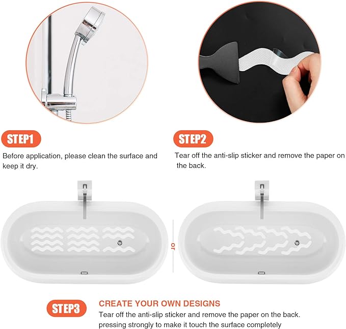 USA Patented Anti Slip Shower Stickers 24 PCS Safety Bathtub Strips Adhesive Decals with Premium Scraper for Bath Tub Shower Stairs Ladders Boats (White)