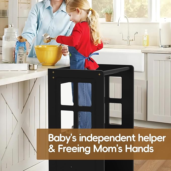 4 in 1 Kitchen Step Stool Helper for Toddlers, Adjustable-Height Toddler Learning Standing Tower with Double-Sided Whiteboard, Non-Skid Feet Kids Step Stools for Kitchen Counter Bathroom Sink