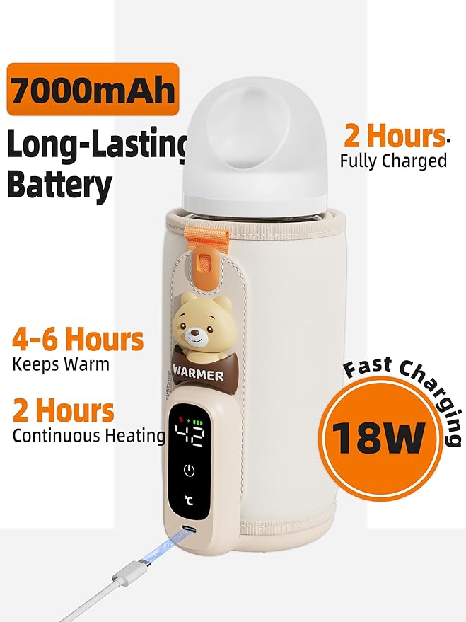 Portable Bottle Warmer for Travel, Baby Bottle Warmer for Breastmilk & Formula, Milk Warmer on The Go, Accurate Temperature Control, Retain Nutrients