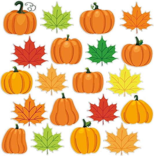 20 PCS Pumpkin Thick Gel Clings Fall Window Decorations Maple Leaves Glass Window Sticker Thanksgiving Decals Stickers for Kids Toddlers Home Airplane Autumn Thanksgiving Harvest Party Supplies