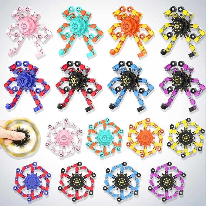 Transformable Fidget Spinners,Funny Stress Relief Sensory Fidget Toys,Deformable Chain DIY Robot Fingertip Gyros Toys Birthday Party Favors Easter Basket Stocking Stuffers for Kids and Adults (16PC)