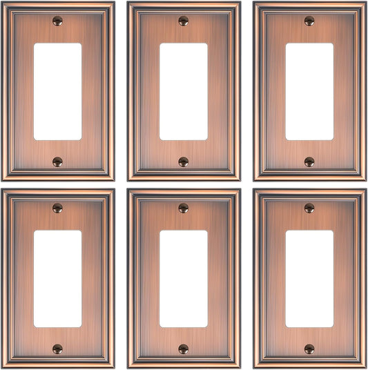 6-Pack Decorator Outlet Cover Plate, Antique Copper Decorative Switch Plates and Outlet Covers, Durable Zinc Alloy Wall Plates for Electrical Outlets, Receptacle, GFCI Outlet, Dimmer Switch