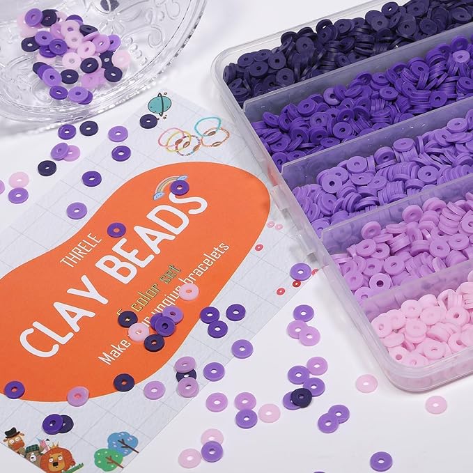 4000pcs Purple Clay Beads for Bracelets Making 6mm Heishi Beads Polymer Flat Round Disc Clay for Jewelry Making Purple Bead Crafts