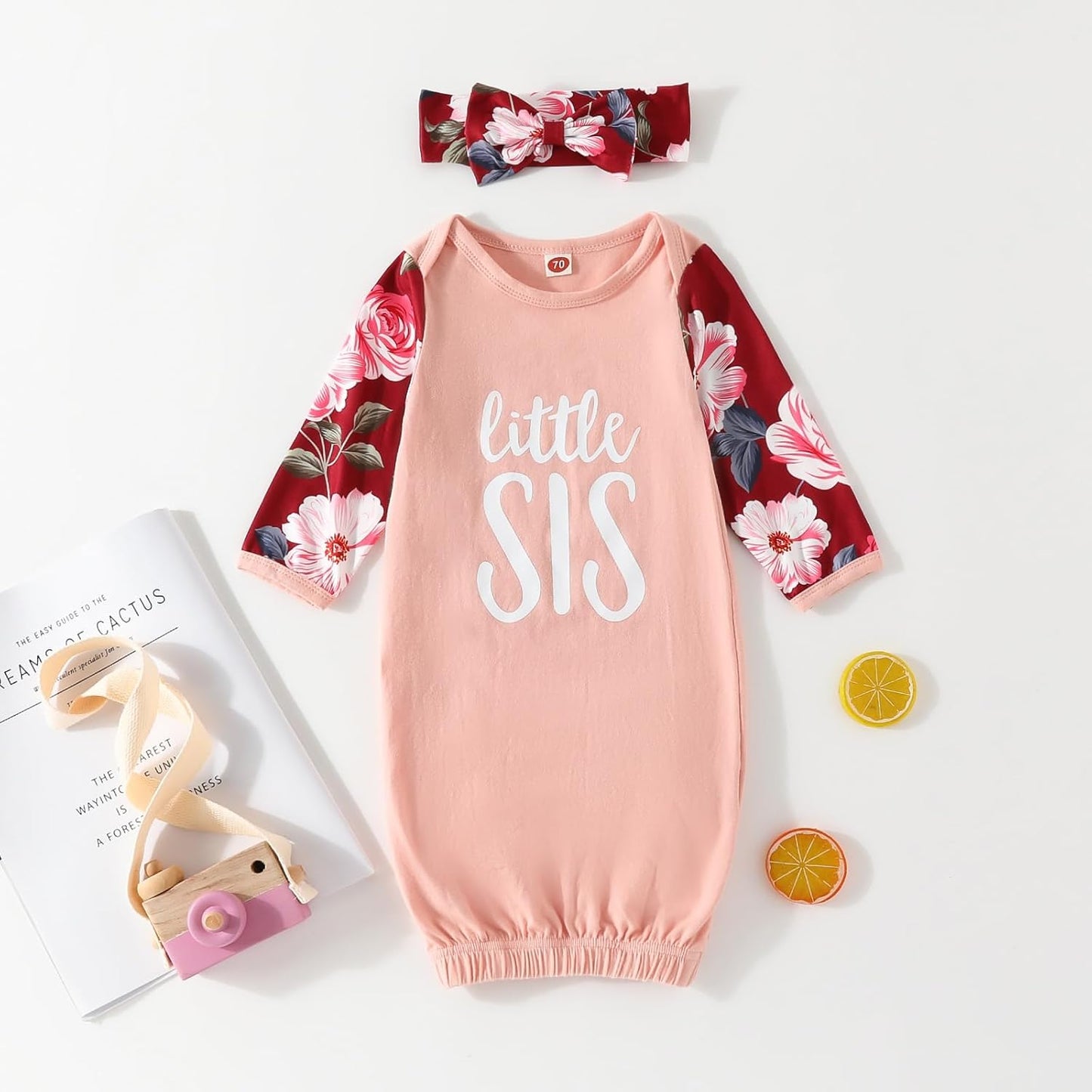 AMAWMW Newborn Baby Girl Little Sister Sleeper Gown Stripe Long Sleeve Nightgown Pajamas Gifts Stuff Essential Outfit