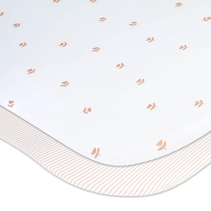 Ely’s & Co. Bassinet Sheets, Baby Girl Fitted Bassinet Mattress Sheet Set - 2 Pack, 100% Jersey Knit Cotton, fits Oval, Hourglass and Rectangle Bassinet Mattress, Pink Tulip, 32”x16”x3”