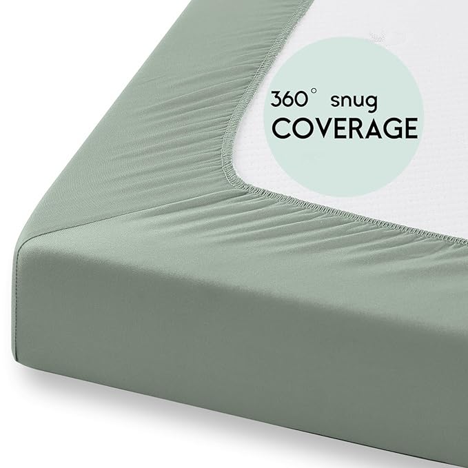 Yoofoss Pack and Play Sheets Fitted, Mini Crib Sheets 2-Pack for Pack N Play Mattress, Stretchy Playard Sheet, Soft and Breathable (Apricot-Green)