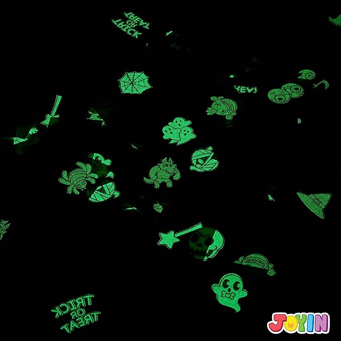 JOYIN 306 Pcs Halloween Glowing Temporary Tattoos for Kids, 42 Assorted Designs Bulk for Child Trick or Treat Game Gifts Halloween Party Favor Decorations Supplies Goodie Bags, Class Game Prizes