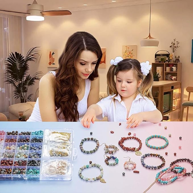 Xyliise Natürliche Perlen Set for Adults Bracelet Making Kit Beads for Bracelets Jewelry Making Kit DIY Crystal Tree Tree of Life DIY Jewelry Necklace Earrings