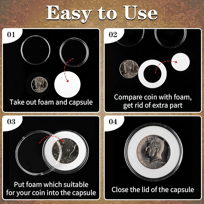 10PCS Clear Coin Capsules, Silver Dollar Coin Holder, Coin Holders for Collectors, Plastic Coin Case with Adjustable Gasket & Organizer Box for Morgan Silver Dollar | 16/20/25/27/30/33/38/46mm