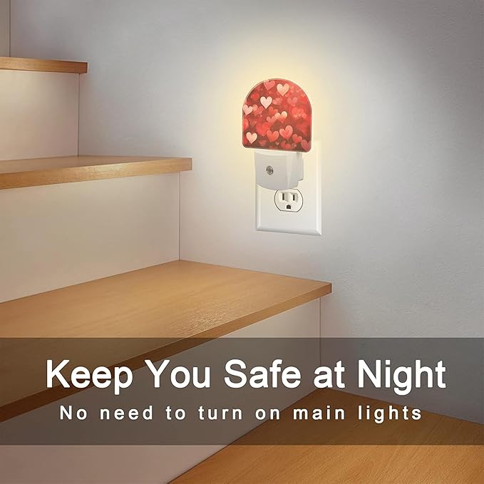 Red Love Hearts Night Light Plug into Wall,Romantic Sweet Red Heart Dusk to Dawn Night Light,0.5w Energy Saving Sleep Friendly Nightlights for Kids Boys Girls Home Decor