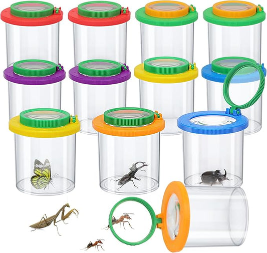 Coopay 12 Pieces Magnifying Insect Box Bug Viewer Critter Insect Cage Bug Magnifier Container Bug Catcher Cage Bug Jar Collecting Kit for Children, Kids Science Nature Exploration Tools