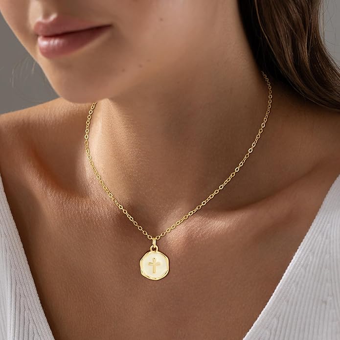 Cross Necklace for Women Trendy - Dainty 18K Real Gold Plated Minimalist Cross Necklace Non Tarnish Waterproof Trendy Cute Simple Small Necklaces Easter Christian Religious Faith Jewelry Gifts