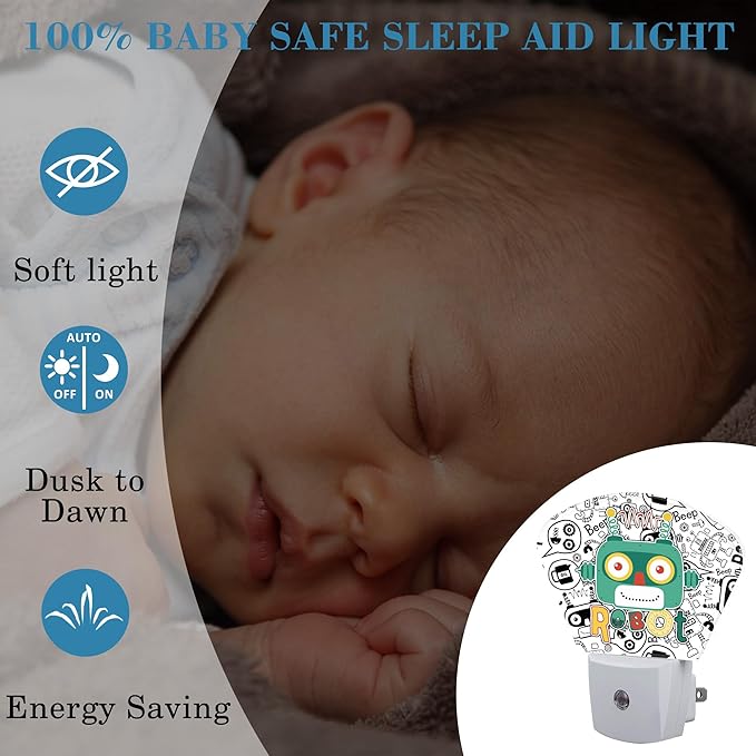 Funny Cartoon Robot Night Light for Kids, Robot LED Night Light Plug into Wall with Dusk to Dawn Sensor for Girls Boys Women Men Bedroom, Hallway, Kitchen, Bathroom, Stairs Decor