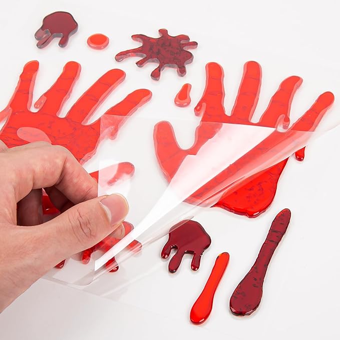 6 Sheets Halloween Window Clings Gel, Reusable Blood Window Clings Gel, Scary Decorations, Help Us, Revenge SOS, Trick or Treat, Bloody Halloween Decorations