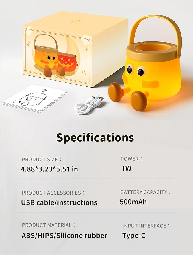 Pumpkin Night Light for Kids, Rechargeable Bedside Lamp, Portable Handheld Night Lamps, Pumpkin Lantern Lamp for Office, Room Decor, Cute Sleep Nightlight, Funny Gifts for Baby Teen Adult