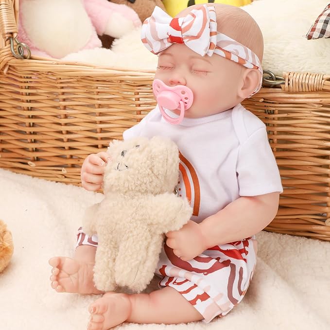 Jirachi Lifelike Reborn Baby Dolls, 18-Inch Adorable Real Life Full Body Vinyl Sleeping Baby Girl, Cute Realiatic Reborn Baby with Feeding Kits