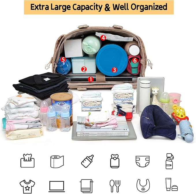 Diaper Bag Tote, Large Tote Baby Diaper Bag with 15.6" Laptop Compartment and Insulated Pockets, Crossbody Hospital Bags
