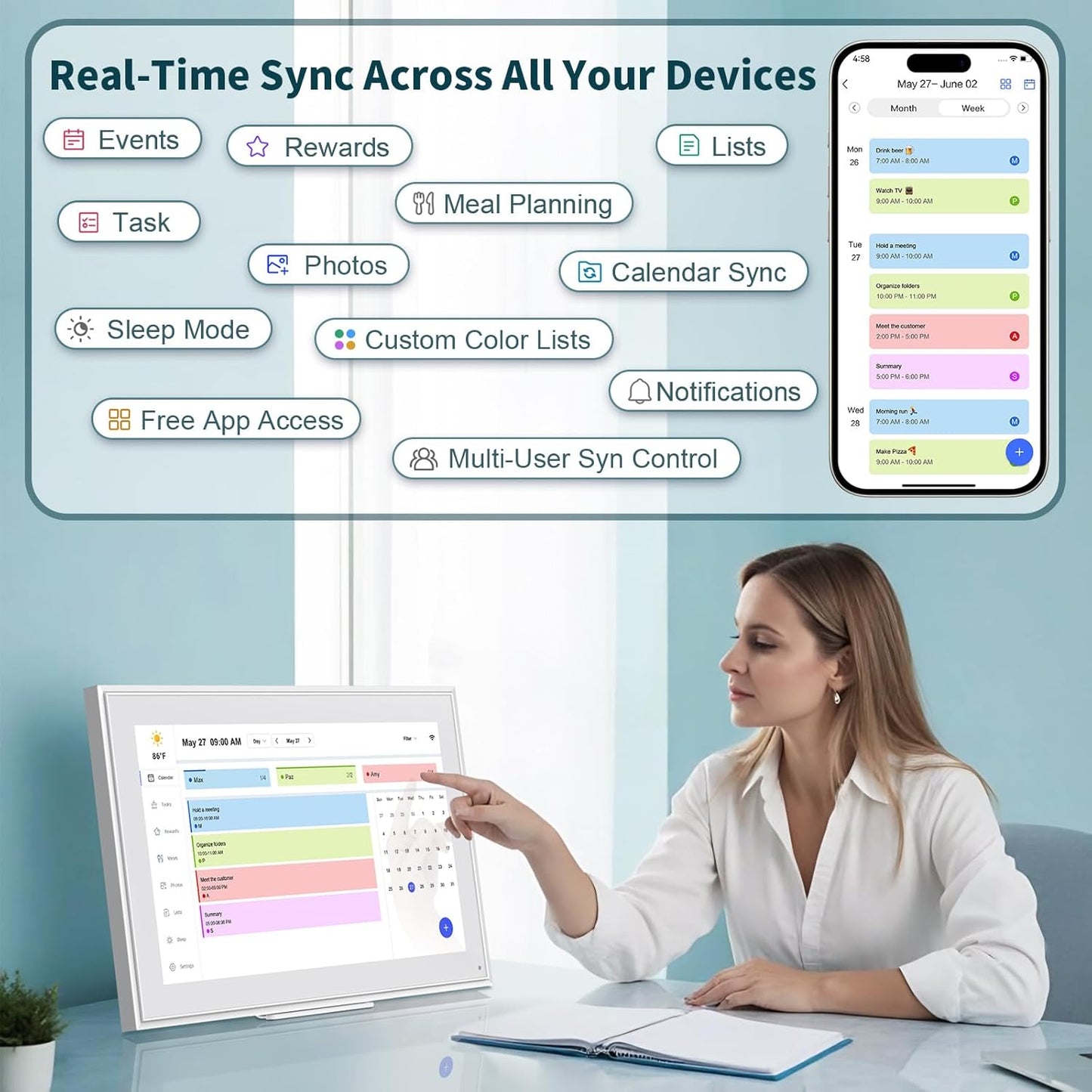 Digital Calendar, 15.6 Inch Wall Planner Digital Calendar & Chore Chart, IPS HD Touchscreen Interactive Display for Family Schedules, 2025 Calendar Share Photos/Schedules Instantly
