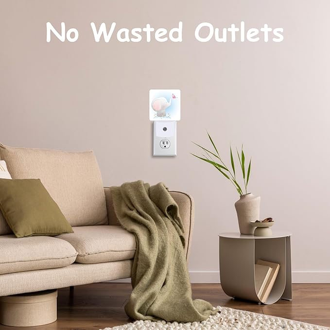 Cute Baby Elephant Play Butterfly Night Light Plug into Wall with Dusk to Dawn Sensor Energy Efficient LED Nightlight for Women Girls Boys Room Decor,Hallway,Kitchen,Bathroom,Nursery,Stairs