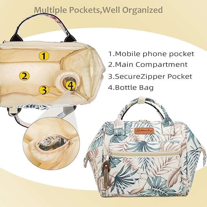 Small Diaper Bag-Mini Diaper Bag Backpack Crossbody Baby Diaper Tote Bag with Insulated Pocket(Green Leaf Jungle)