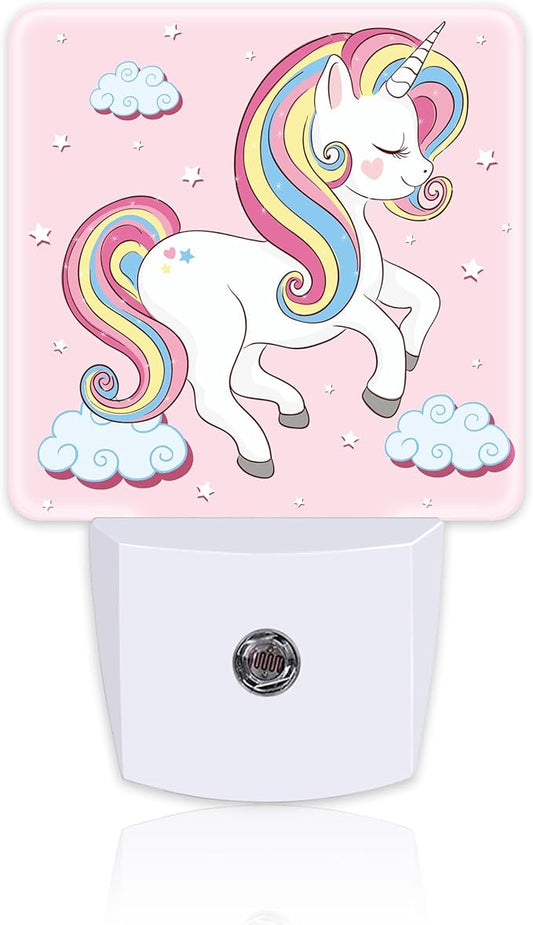 Cute Rainbow Unicorn Night Light, Pink Unicoron Cloud Stars Dusk to Dawn Night Light Plug in,0.5w Energy Saving Sleep Friendly NightLight for Kids Boys Girls Home Decor