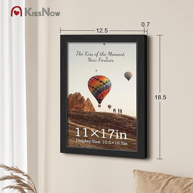 11x17 Picture Frame 2 Pack, Textured Black Solid Wood, Wall Gallery Poster Frame