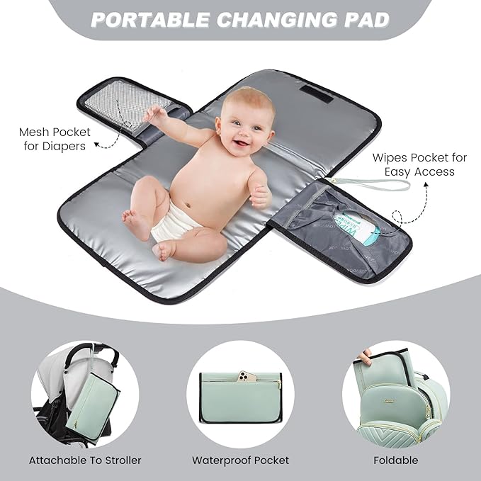 LOVEVOOK Diaper Bag Backpack, Quilted Baby Bag with Changing Pad & Pacifier Holder, Waterproof Travel Diaper Bags for Baby Boys Girls, Stylish and Large Capacity, Mint Green